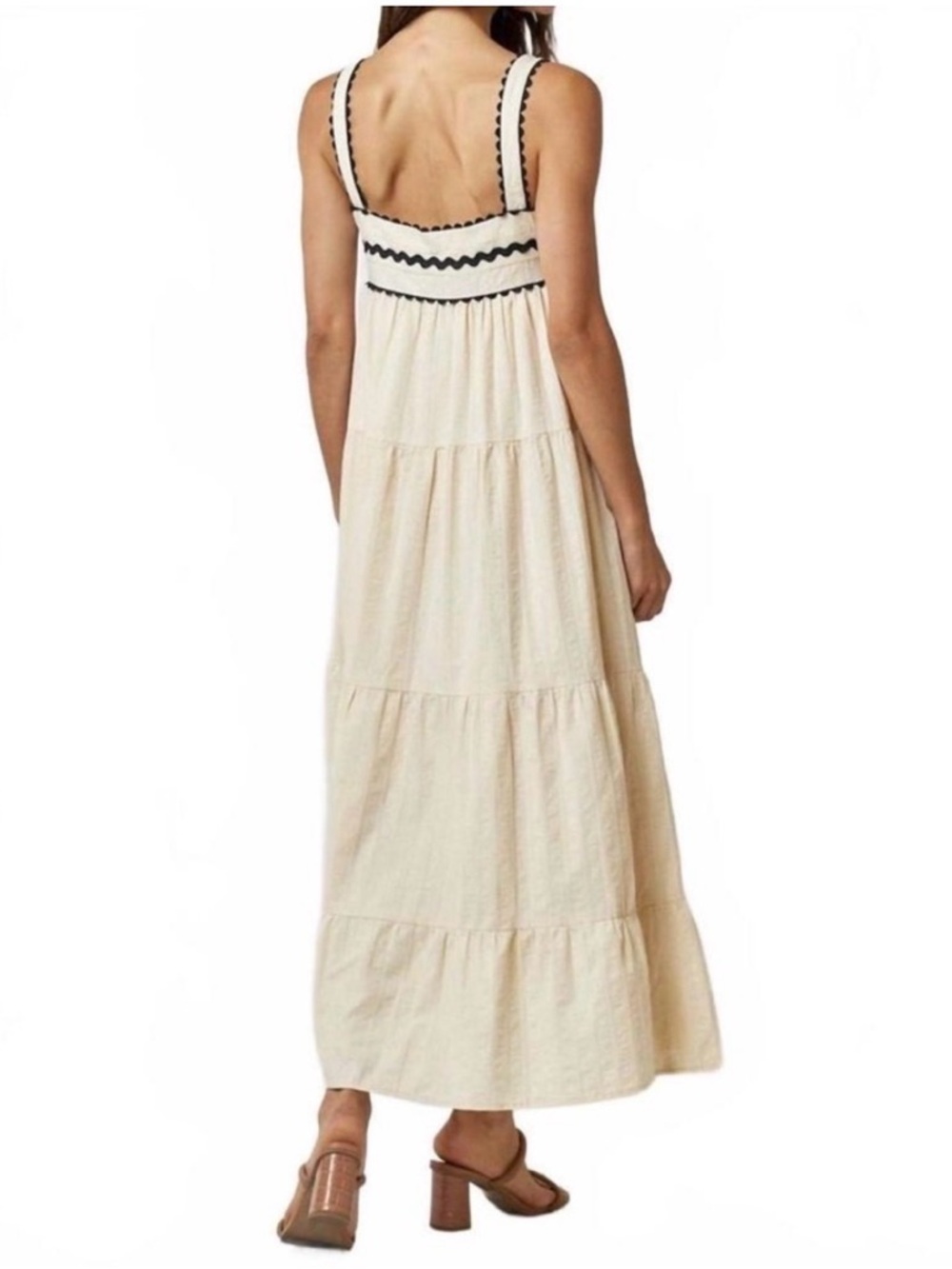 Cotton Maxi Sundress with Contrast Trim - Cream - Picture 2 of 3